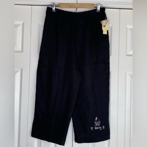 Women's Outfit JPR Linen Pants Black White "Spring" Embroidery Cropped Sz Med
